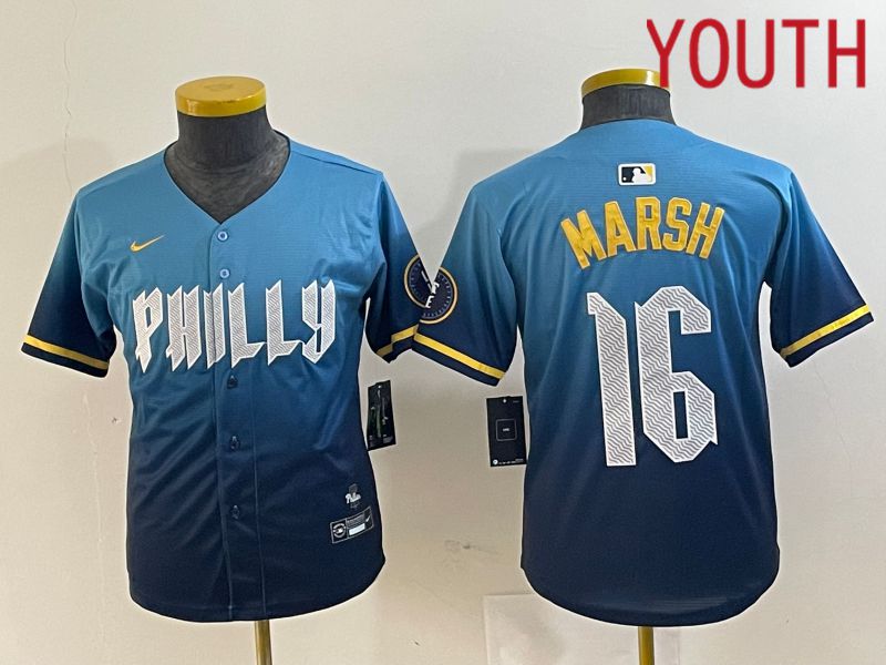 Youth Philadelphia Phillies #16 Marsh Blue City Edition Nike 2024 MLB Jersey style 1->->Youth Jersey